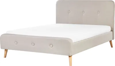 Produktbild von BELIANI Polsterbett Beige 140 x 200 cm Leinenoptik Mit Lattenrost Elegante Knopfverzierung Klassisch