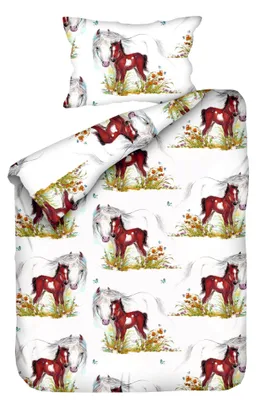 Produktbild von JACK Biber Baby Bettwäsche 2 tlg. 100x135cm Pferd Mama und Fohlen Bunt mit RV