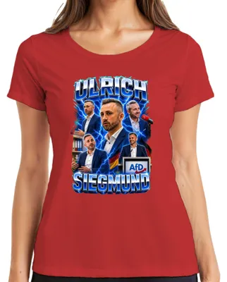 Productafbeelding van Ulrich Siegmund, AfD, Duitsland, patriottisme, statement, ironie, dames T-shirt, rood, maat XL