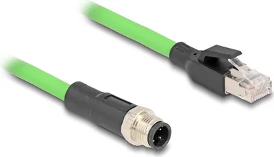 Produktbild von Delock M12 Kabel D-kodiert 4 Pin Stecker zu RJ45 Stecker PUR (TPU) 1 m