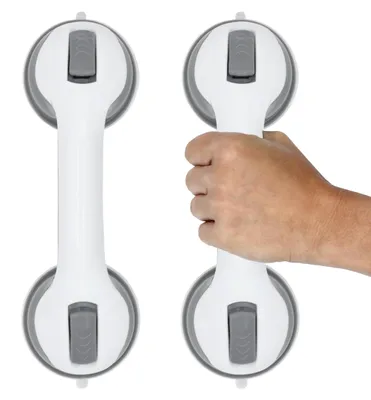 Obrázek produktu pro Madlo do koupelny s přísavkami - Sada 2 kusů - Nosnost až 120 kg - Bezpečnostní madlo do sprchy - Protiskluzové - Rychlé zamykání - Plast s gumou - Madlo do sprchy