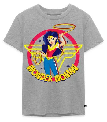 Produktbild von Spreadshirt Super Hero Girls Wonder Woman Lasso Kinder Premium T-Shirt, 110/116 (4 Jahre), Grau meliert