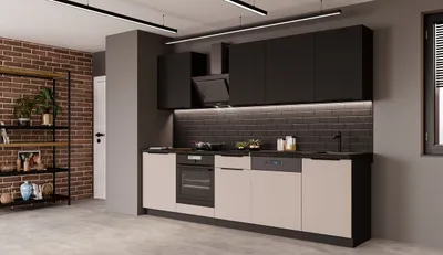 Produktbild von Küche ARONA + SIENA BASIC 280 cm Küchenzeile Küchenblock Einbauküche Kaschmir beige matt + Schwarz matt