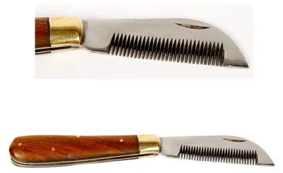 Produktbild von Klappbares Mähnenmesser aus Edelstahl mit Holzgriff