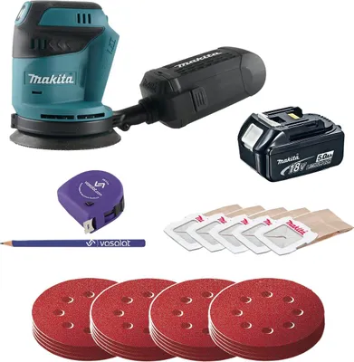 Produktbild von Makita Akku Exzenterschleifer 18V DBO180Z + Schleifscheiben Set 4-teilig K60/80/120/180 + Akku 18V