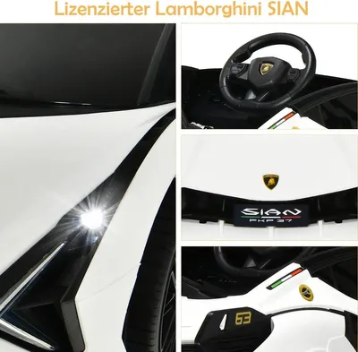 Immagine prodotto di Auto elettrica per bambini 12V Lamborghini con telecomando 2.4G Auto per bambini 3-5 km/h con MP3 bianca