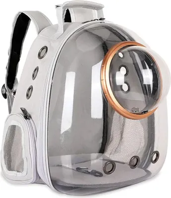 Produktbild von Famanu Rucksack für Haustiere mit Panoramablick - transparent, atmungsaktiv, grau
