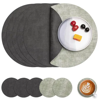 Platzset rund 6-tlg. – Kunstleder, wasserdicht, doppelseitig, 36 cm