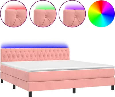 Produktbild von vidaXL Boxspringbett mit Matratze & LED Rosa 160x200 cm Samt