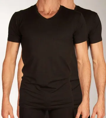 Image de Bamboo Basics t-shirt col v lot de 2 knitted v-neck t-shirt black hommes
