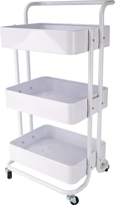 Produktbild von Mobiler Servierwagen Küche-Badezimmer-Büro 3 Ebenen Schubladen Werkzeugwagen - White-Edition 43 x 32 x 86
