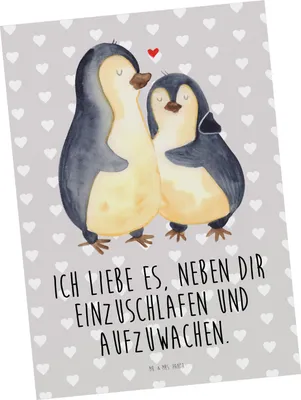 Produktbild von Mr. & Mrs. Panda Postkarte Pinguine Einschlafen - Grau Pastell - Geschenk, Hochzeitstag, Ansichtskarten, Freund, Ansichtskarte, Grußkarte, Mitbringsel, bildkarte