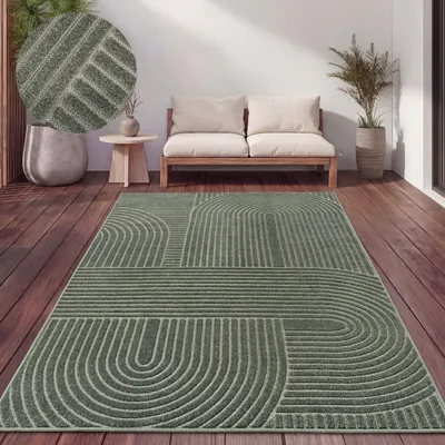 Produktbild von Outdoor Teppich Wetterfest Balkon Wohnzimmer Skandinavisches Boho Einfarbig Grün Grösse 200x290 cm