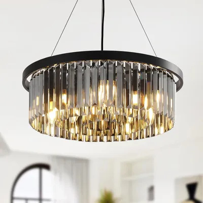 Produktbild von RRBEST Luxus Kristall Kronleuchter Moderne Pendelleuchter, 9-Licht Schwarz Kristall Kronleuchter Rund Hängellampe für Wohnzimmer