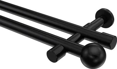 Produktbild von Interdeco Gardinenstange / Vorhangstange Schwarz, Typ Prestige Luino (Kugel) ohne Ringe, 20 mm Ø 2-läufig, 240 cm