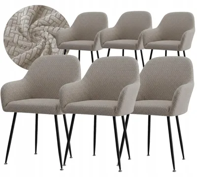 Produktbild von 6er Set Stuhlhusse - Graubeige - für Schalenstuhl mit Armlehne - Stretch Bezug Esszimmerstühle