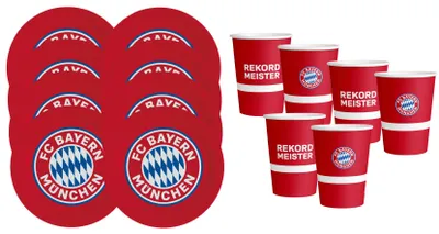 Produktbild von Amscan - FC Bayern München - Party-Set (8 Pappteller + 6 Pappbecher) Becher Teller Set Fußball