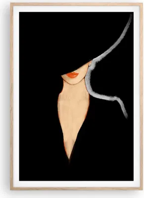 Produktbild von Gerahmtes Poster - Rahmen in heller Eiche - Schwarz Frau Hut - 70x100 cm - Wand Bild - Wanddeko - Wandbilder - Wandposter - Bilderrahmen - Bilder - Kunstdruck - Wandbild - P2NPA70x100-4341