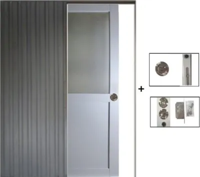 Image de Porte Coulissante Athena RAL7035 Vitree H204 x L83 + Systeme a Galandage (sans kit finition, serrure)