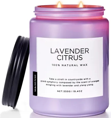 Obrázok produktu pre Voňavá sviečka s vôňou levandule a citrusov – 550 g, vhodná na aromaterapiu