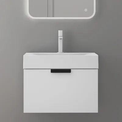 Image de doporro Meuble de Salle de Bain Suspendu 60x48x45cm Blanc Mat Ensemble de 2 Pièces Meuble avec Lavabo Solid Surface Design Lonato