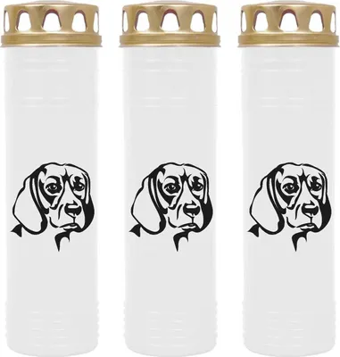 Produktbild von Grabkerze Weiß 3er Pack, Brenndauer: 170 Stunden ( je Kerze ), Motiv: Dackel