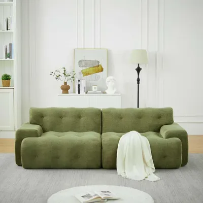 Produktbild von AIORBER Cloud Sofa 2 Sitzer Chenille weich bequem modernes Design ohne Montage breite Armlehnen Wohnzimmer Couch Grün