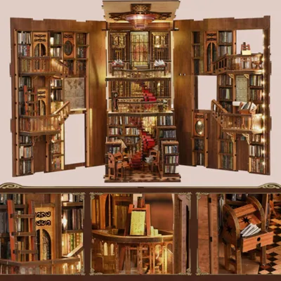Obrázek produktu pro Abbey Library Minicity DIY Book Nook miniaturní domek 3D puzzle s LED osvětlením
