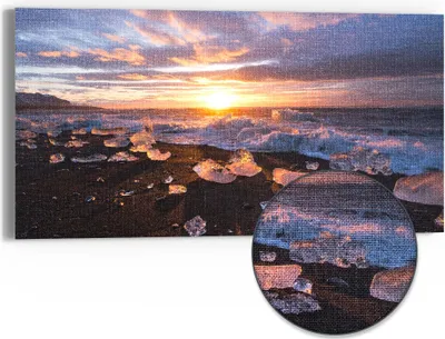 Produktbild von DEQORI Hybrid Leinwand Bild 60x30 cm 'Diamantstrand' Wandbild Glas flach modern