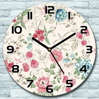 Produktbild von Wanduhr aus Glas Rund fi 30 Rote Blumen Vintage Quarz Deko Schlafzimmer Büro