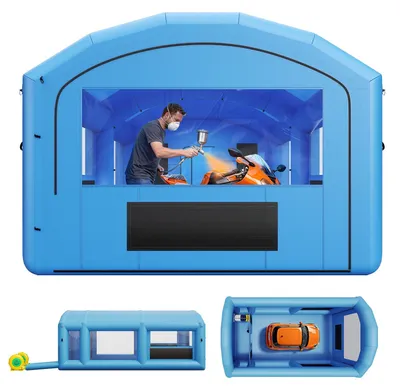 Produktbild von Aufblasbare Lackierkabine - Spritzkabine 7 x 4 x 2,75 m - Mit 2 Gebläsen 550/750 W - Aktivkohlefiltration - Umkleidebereich - PVC-Fenster - Tragbar Blau