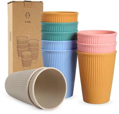 Image de Lot de gobelets en plastique, gobelets pour enfants, 350 ml, sans BPA, colorés, pour le café et le thé, lot de 10