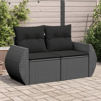 Produktbild von CLORIS Gartensofa mit Kissen 2-Sitzer - Schwarz Poly Rattan - Gartensofas LL0000255604