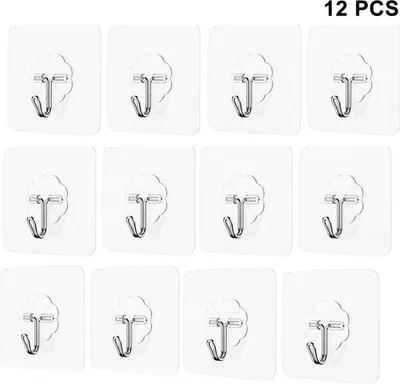 Produktbild von 12er-Pack selbstklebende Wandhaken, robuste Wandhaken ohne Nägel, nahtlose Haken zum Aufhängen in Bad, Küche und Büro