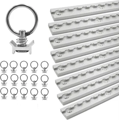 Produktbild von Airlineschiene Set eckig silber 8x 1,5m inkl. 16x Ösen – Ladungssicherung für Transporter & Anhänger