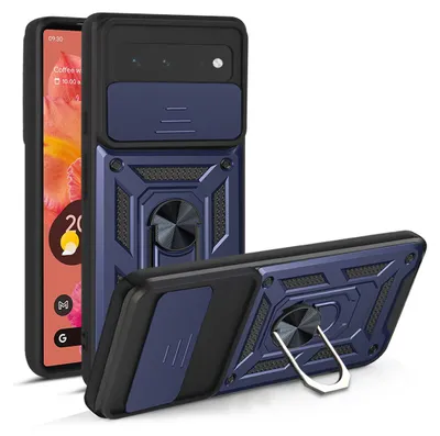 Produktbild von Google Pixel 6 Hülle mit 360° Drehbarer Magnetische Ring Ständer Halter Dia Kameraschutz TPU Bumper Silikon Schutzhülle für Google Pixel 6 Blau