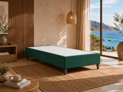 Produktbild von Best For Home Boxspringrahmen 90 x 200 | Gepolsterter Bettrahmen mit Matratze | Langlebiges Hotelbett mit 12 cm hohen Holzfüßen | Wasserdichtes Einzelbettgestell, KI-generiertes Bild