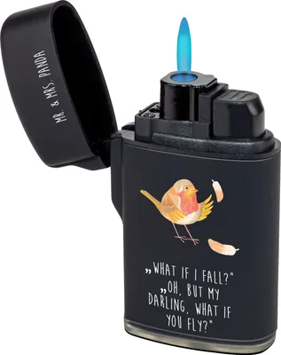 Produktbild von Mr. & Mrs. Panda Feuerzeug Rotkehlchen Federn - Schwarz - Geschenk, Spruch Mut, Motivation Sprüche, Vogel, Feuerzeuge, zigarettenanzünder, gas anzünder, fliegen, Zünder