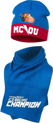 Produktbild von Disney Cars Lightning McQueen Kinder Wintermütze plus Schal – Blau / 54