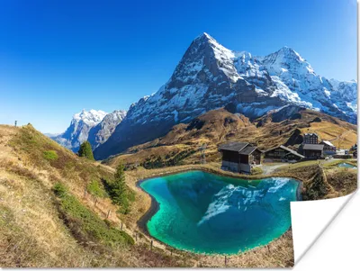 Produktbild von MuchoWow® Poster Schweizer Landschaft mit Wasser und Bergen 120x90 cm - Wandbild