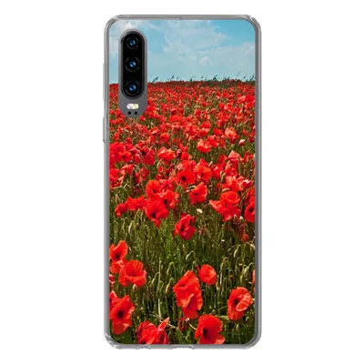 Produktbild von MuchoWow® Handyhülle Schutzhülle Hülle für Huawei P30 Eine Wiese voller Mohnblumen Silikon Softcase Handy Hülle - Kartenbesitzer
