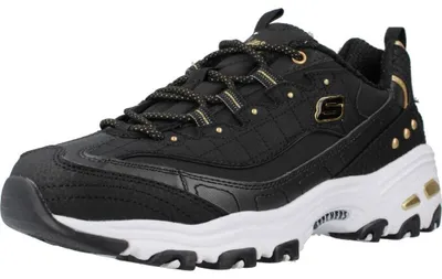 Produktbild von Skechers D'Lites Damen-Nacht-Sneaker, schwarzer Duraleather/Goldbesatz, Größe 42