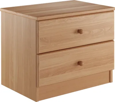A wooden nightstand with two drawers.