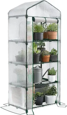 Produktbild von VOUNOT® Gewächshaus Foliengewächshaus, 4 Etagen Treibhaus Gartenhäuschen Weiß 69x49x160cm