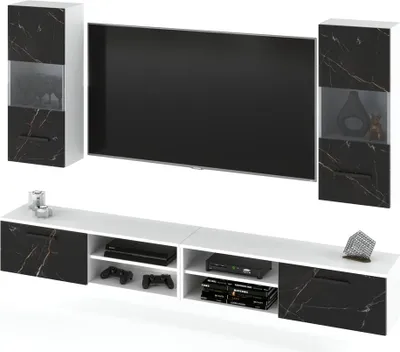 Zdjęcie produktu dla Meblościanka Nowoczesna Szafka Rtv Pod Telewizor 240Cm Biała San Sebastian