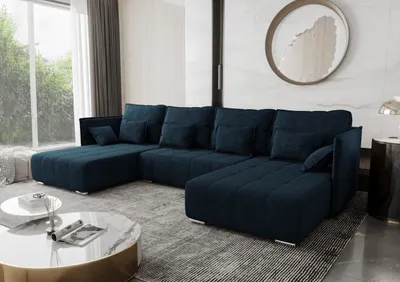 Image de AX LIVING Canapé en U avec fonction sommeil Florinna bleu 345cm
