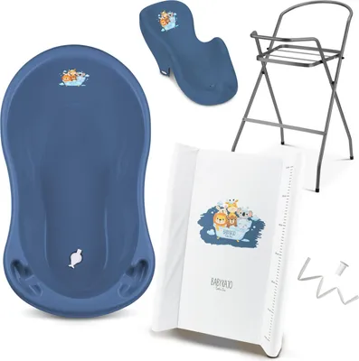 Produktbild von Babybadewanne mit Ständer 5 Set Rheinland - Babybadewanne + Baby Badewannensitz + Wickelauflage + Gestell + Abfluss