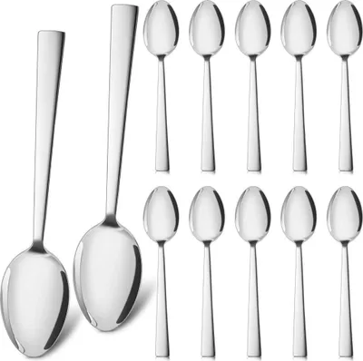 Produktbild von HaWare Edelstahl Esslöffel Set, 12 Stück, 19.5cm, Quadratischer Griff, Hochglanzpoliert