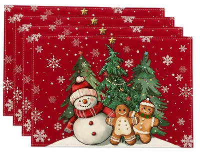 4er-Set Platzsets Weihnachten, 45x30 cm, waschbar, rot