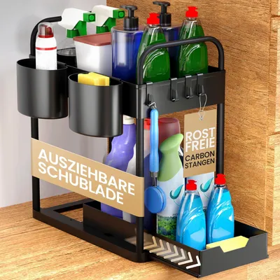Produktbild von Küchenorganizer Unterbau mit 2 Etagen - Schwarz - Platzsparendes Waschbeckenregal